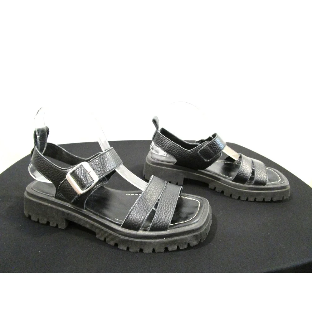 KMB Anthropologie Black Leather Chunky Platform Sandals Women 7US/37EU
